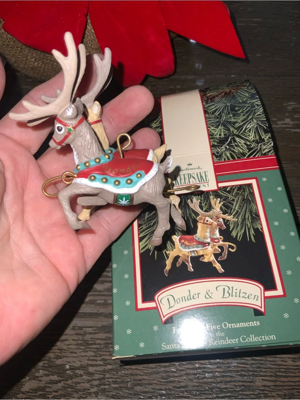 Hallmark 1990’s Santa In His Sled & His Reindeers Ornaments